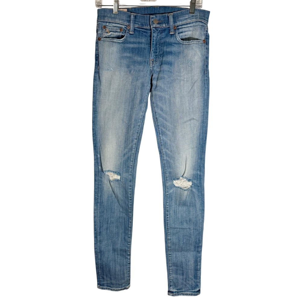 Polo Ralph‎ Lauren Women's Tompkins Skinny Jeans Distressed Light Wash Blue 26